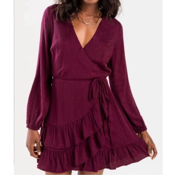 Mi Ami Francesca's Women's Leopard Burgundy Cindalyn Wrap Dress (Size M, NWT) - Picture 1 of 7